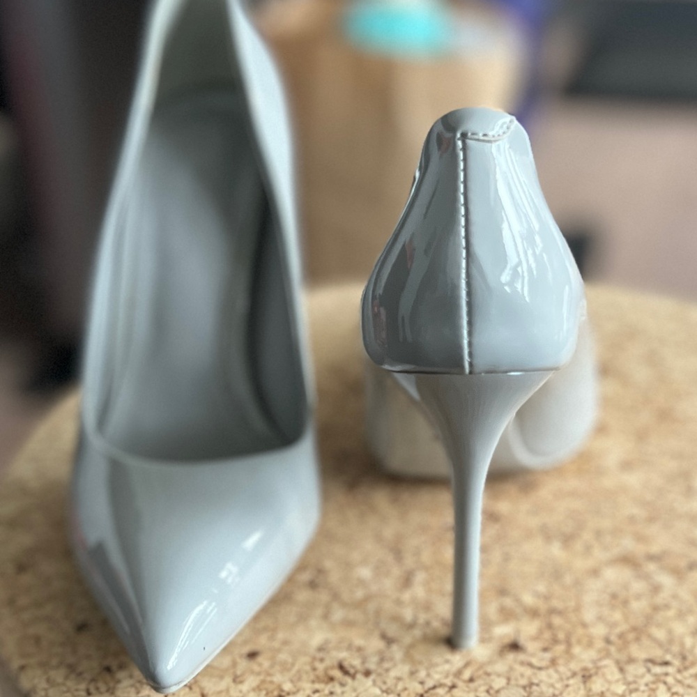 Sleek Gray Patent Leather Stiletto Heels